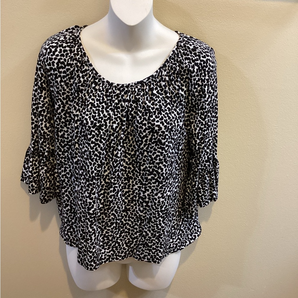 Michael Kors Black and White Flutter Sleeve Blouse